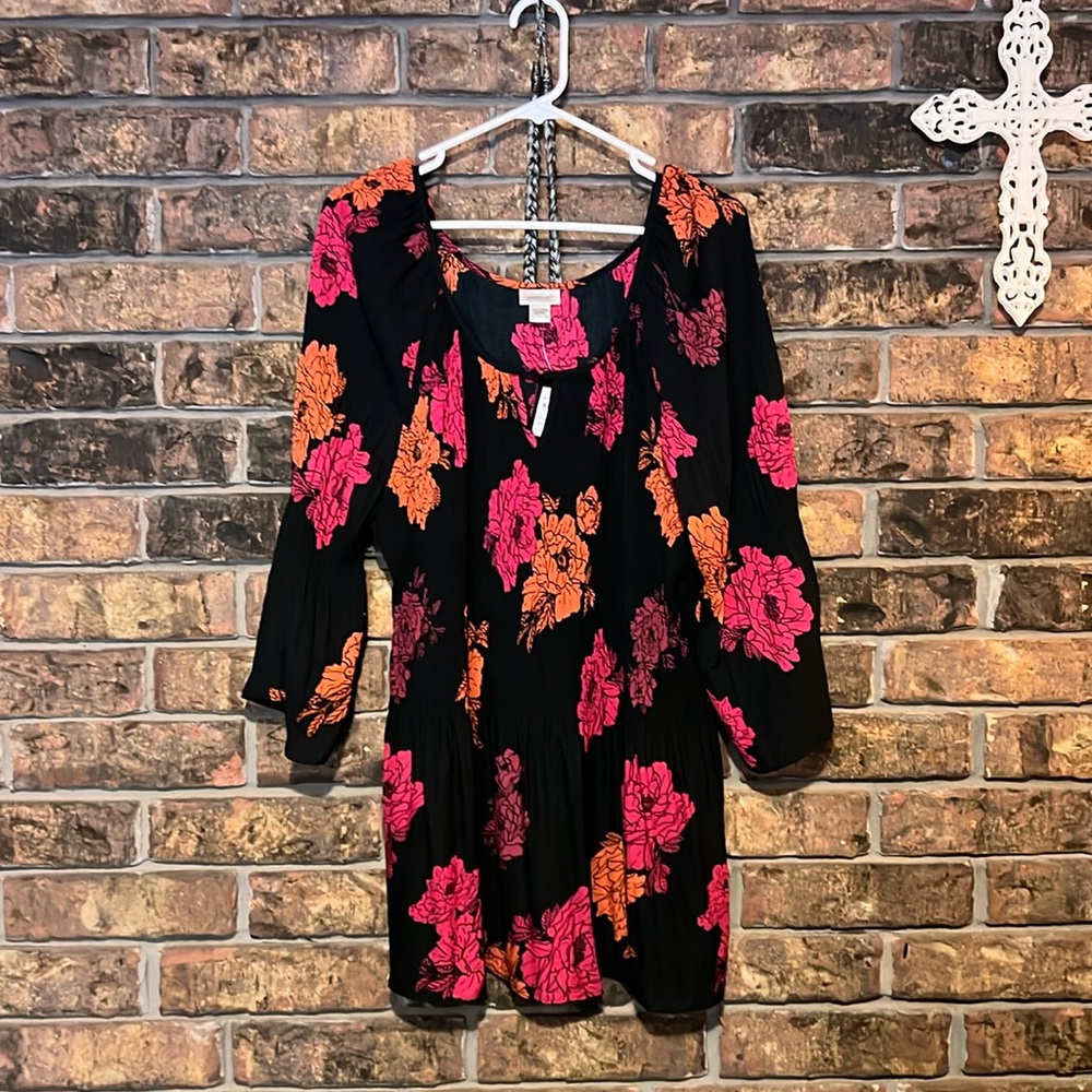 Beautiful floral, black and pink and orange blouse